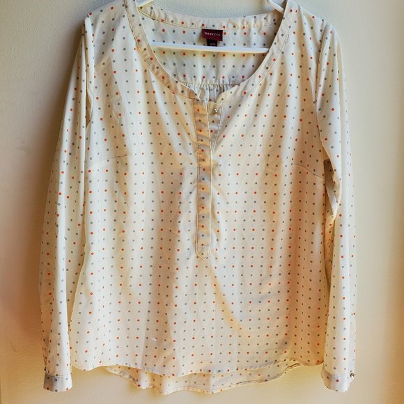 Merona Beige Polka Dot Blouse Size Medium - Picture 7 of 14